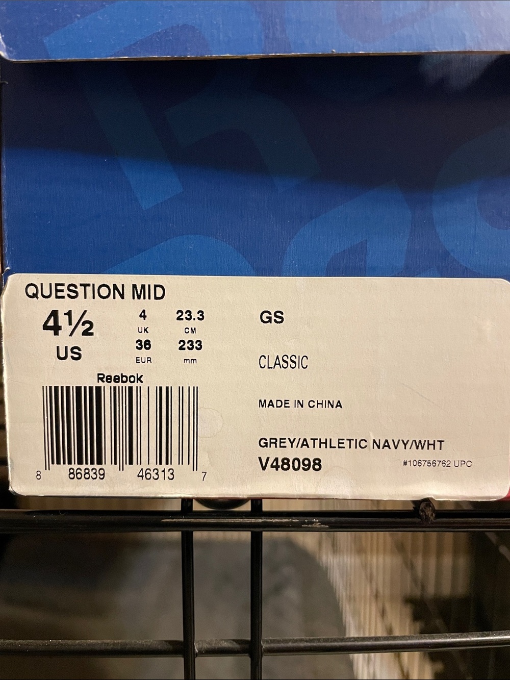 Reebok Question Mid Kids Box Label - Grey / Athletic Navy / White